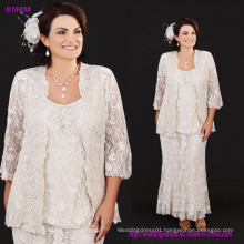 Three Pieces Full Lace Mother of The Bride Dresses with Plus Size Scoop Neck